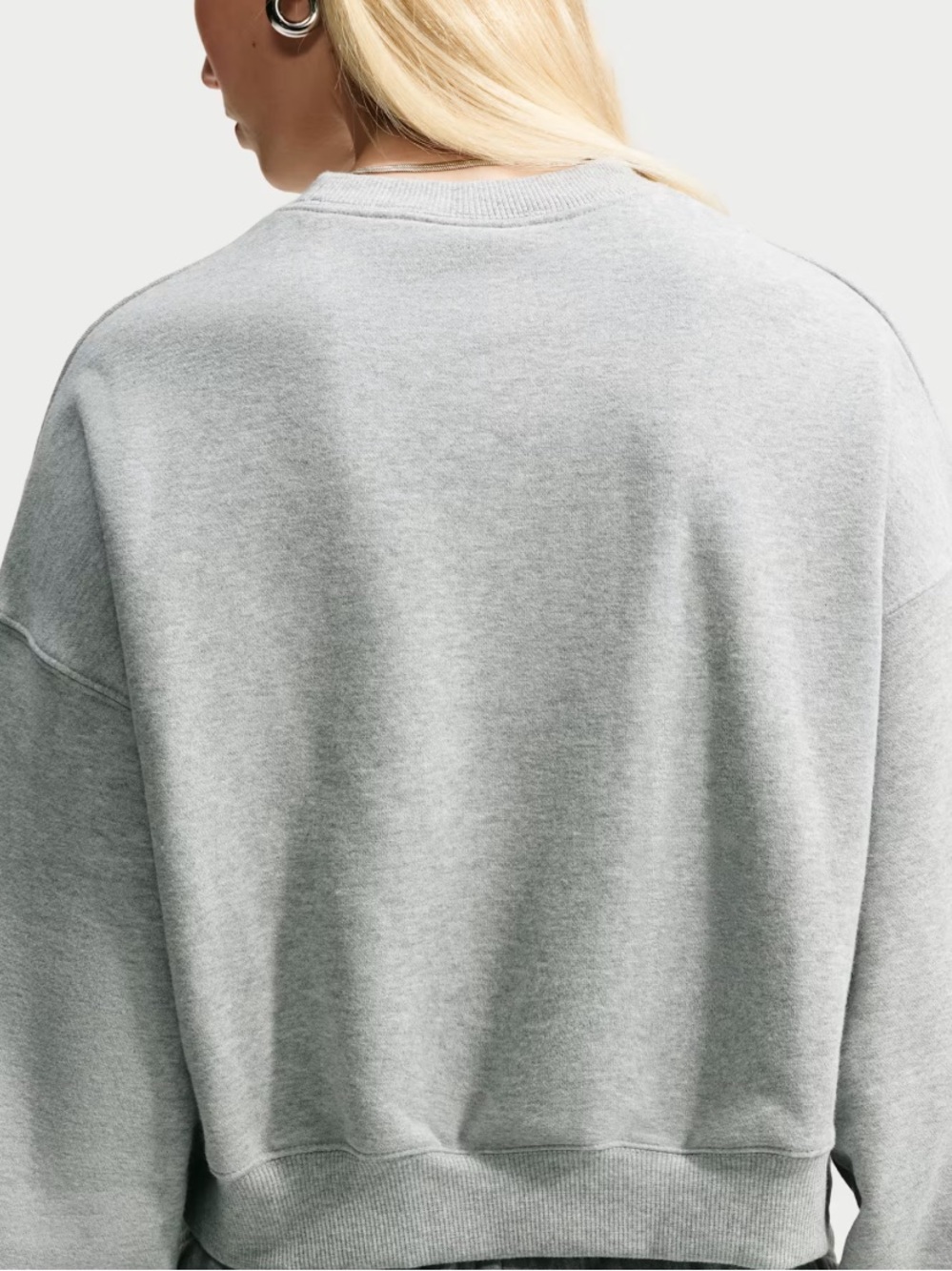 Nike Light Gray over sized Cropped Crew Sweatshirt with White Swoosh - Picture 2 of 5